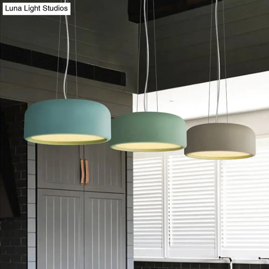 Macaron Single-Bulb Aluminum Pendant Lamp - Green/Textured White/Blue Hanging Ceiling Suspension For