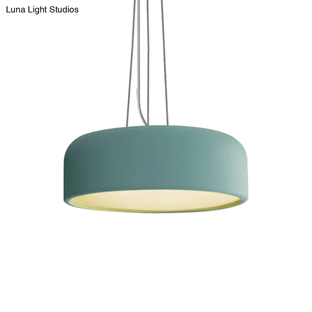 Macaron Single-Bulb Aluminum Pendant Lamp - Green/Textured White/Blue Hanging Ceiling Suspension For