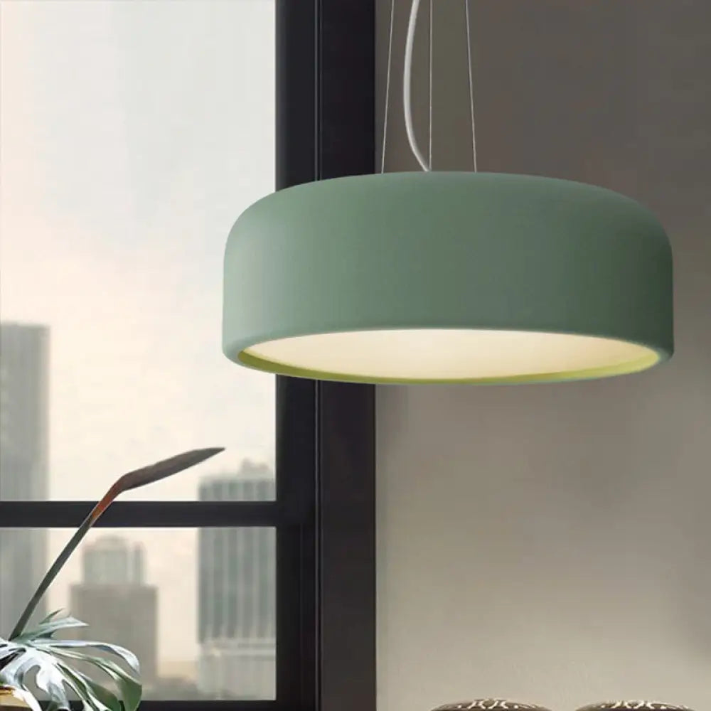 Macaron Single-Bulb Aluminum Pendant Lamp - Green/Textured White/Blue Hanging Ceiling Suspension For