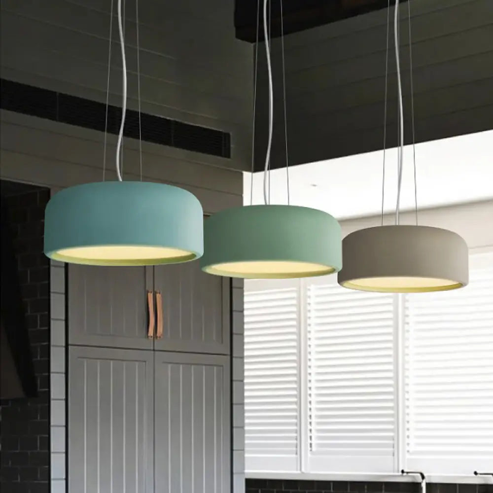 Macaron Single-Bulb Aluminum Pendant Lamp - Green/Textured White/Blue Hanging Ceiling Suspension For