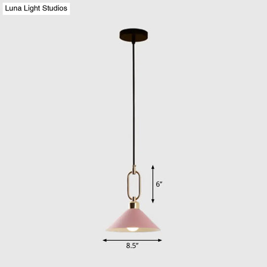 Macaron Single-Bulb Pendant Light With Conical Metal Shade And Oval Ring For Ceiling