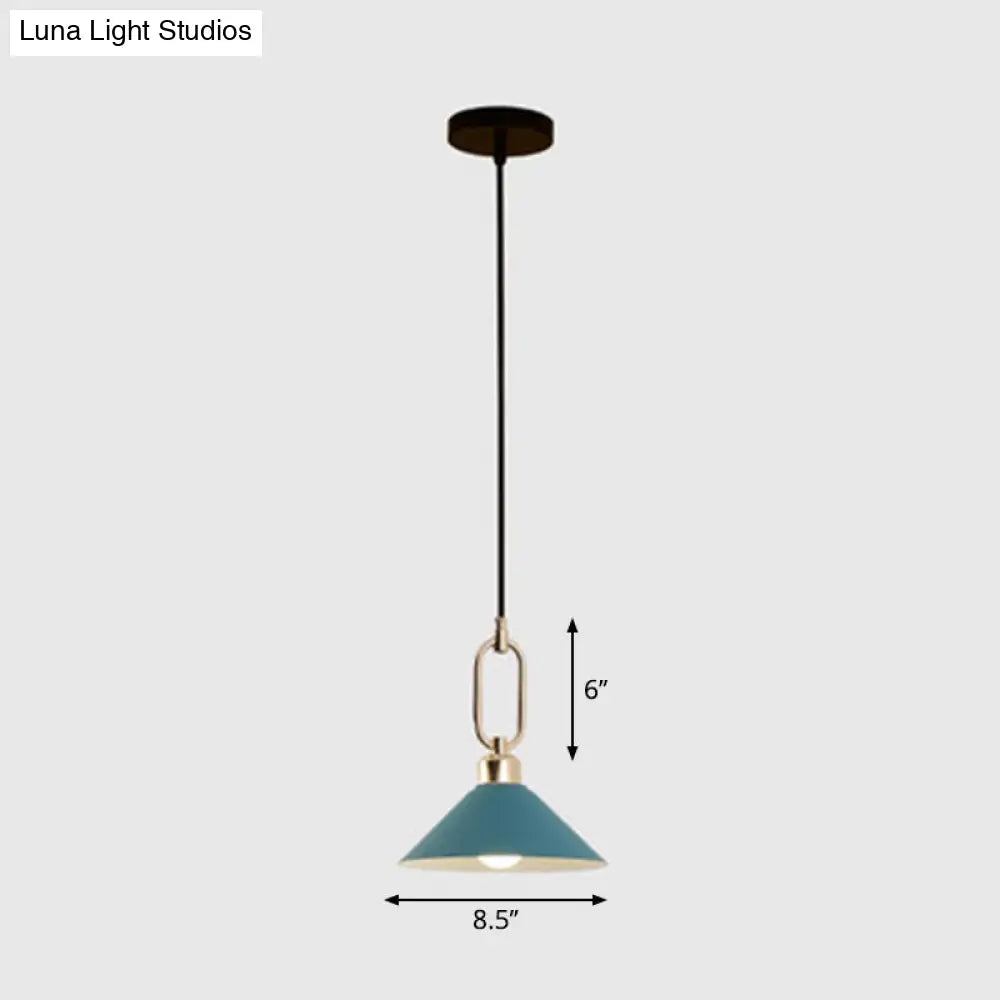 Macaron Single-Bulb Pendant Light With Conical Metal Shade And Oval Ring For Ceiling