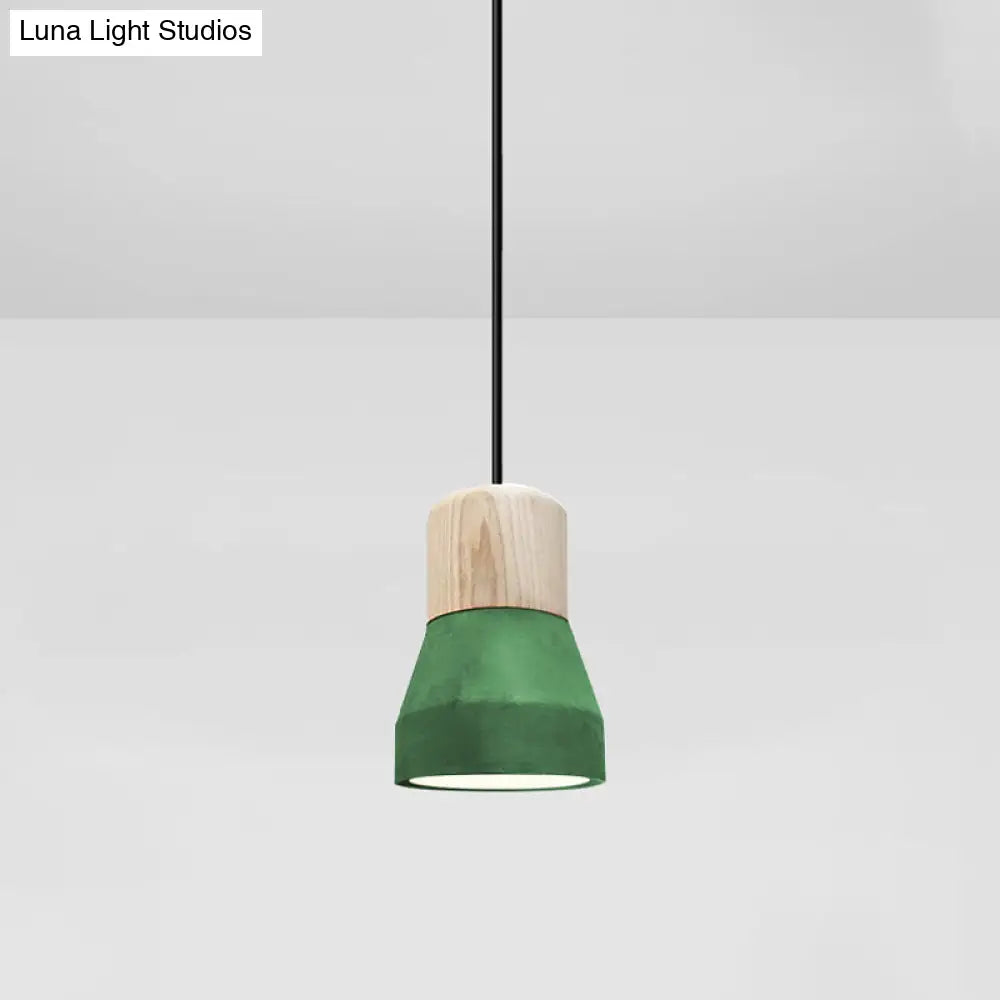 Macaron Single Hanging Lamp - Small Cement Bottle Ceiling Pendant Light With Wood Top In