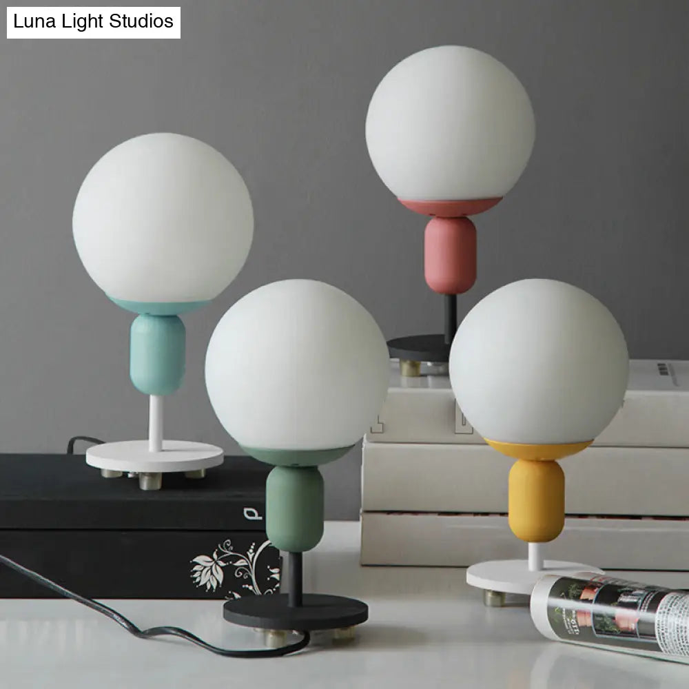 Macaron Spherical Night Lamp - White Glass Table Light For Childrens Bedroom