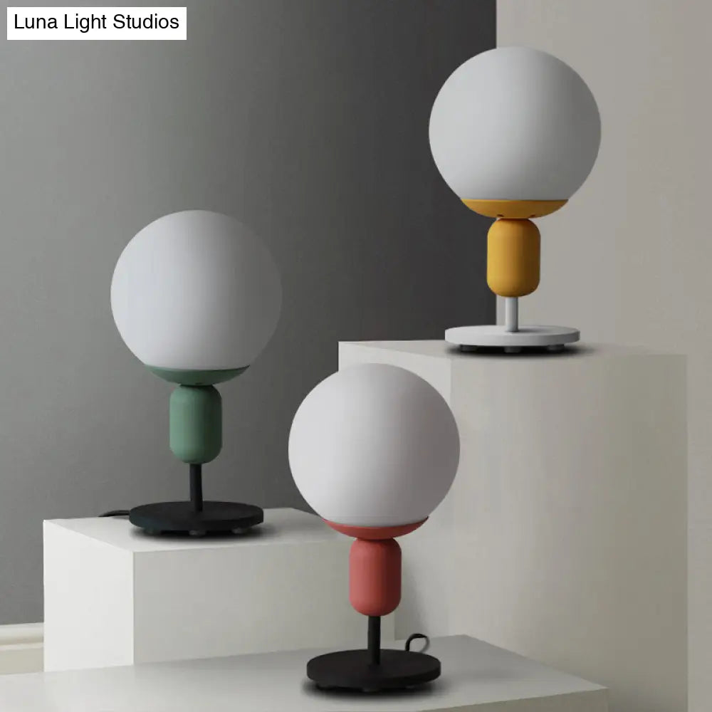 Macaron Spherical Night Lamp - White Glass Table Light For Childrens Bedroom