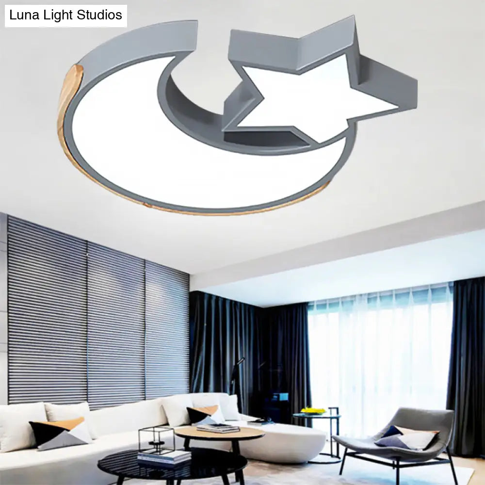 Macaron Star Moon Led Ceiling Mount Light In Nordic Style Grey/Blue/Green - Ideal For Bedrooms