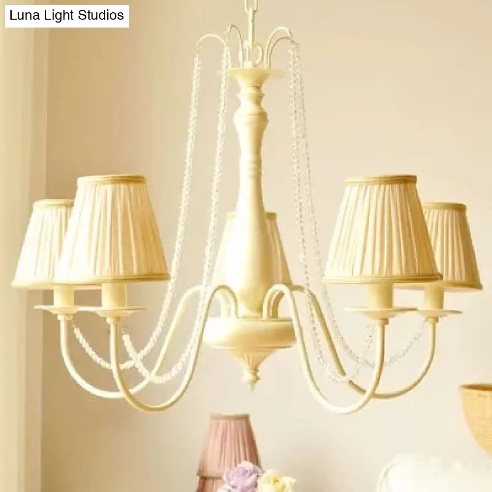 Macaron Style 5-Light Metal Chandelier With Foldable Tapered Shade - Perfect For Kindergarten