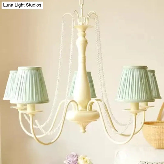 Macaron Style 5-Light Metal Chandelier With Foldable Tapered Shade - Perfect For Kindergarten