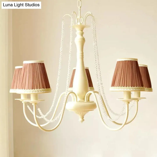 Macaron Style 5-Light Metal Chandelier With Foldable Tapered Shade - Perfect For Kindergarten