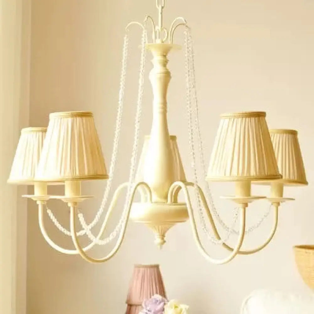 Macaron Style 5-Light Metal Chandelier With Foldable Tapered Shade - Perfect For Kindergarten