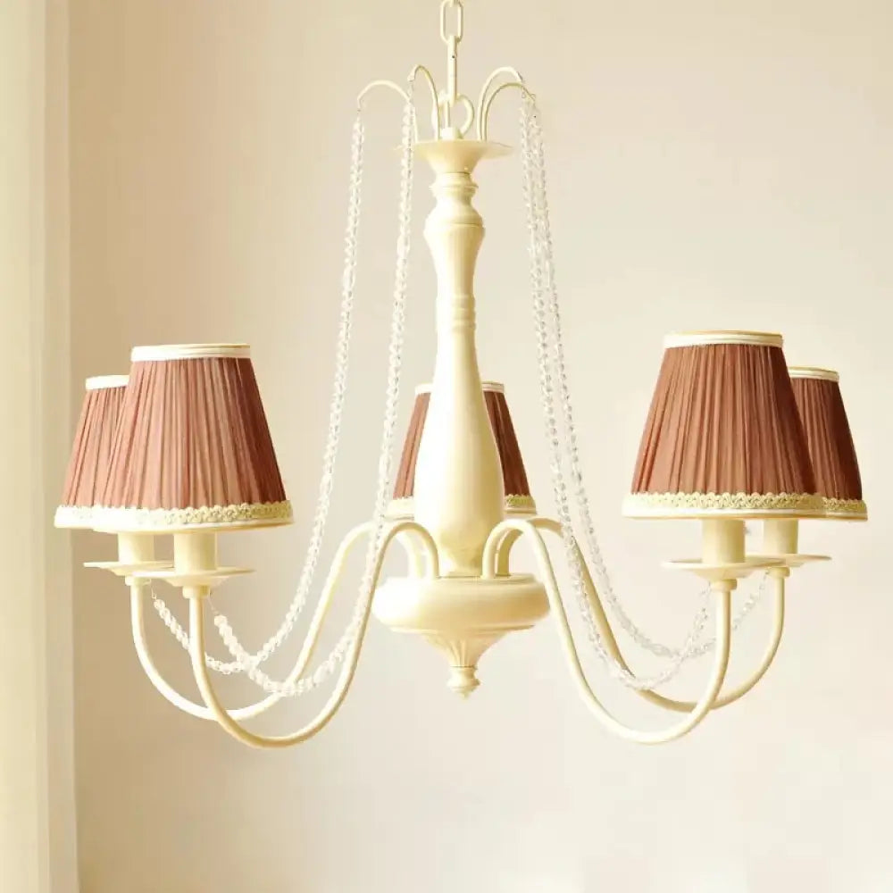 Macaron Style 5-Light Metal Chandelier With Foldable Tapered Shade - Perfect For Kindergarten