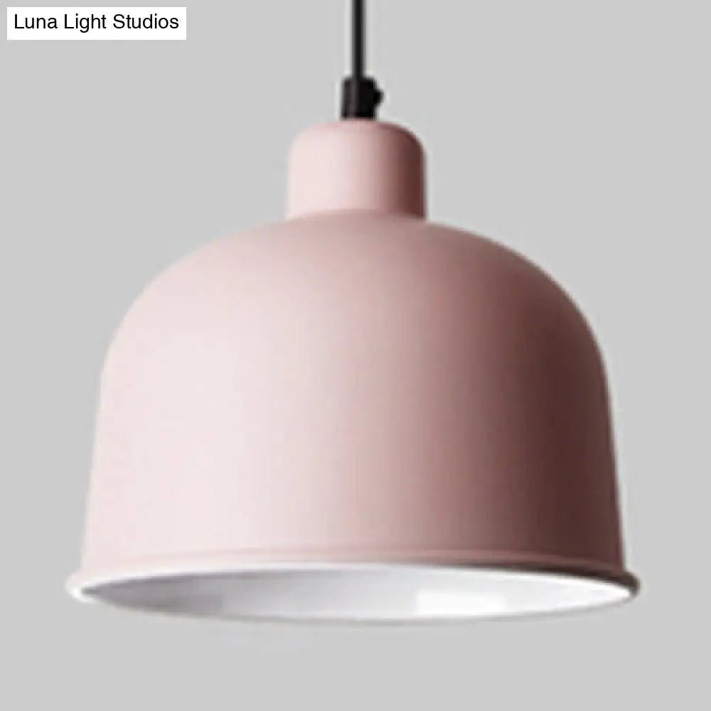 Macaron Style Single Head Pendant Light For Restaurants - Aluminum Bowl Shade Hanging Lamp Pink