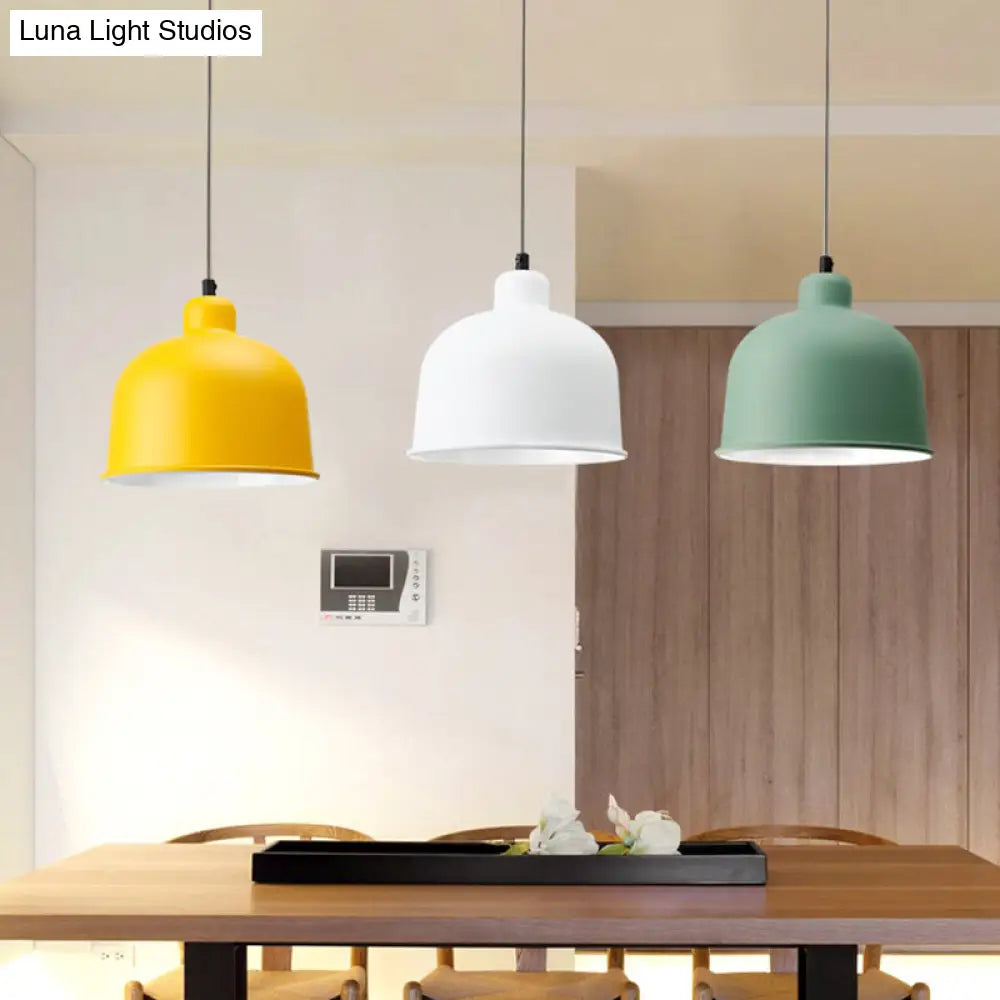 Macaron Style Single Head Pendant Light For Restaurants - Aluminum Bowl Shade Hanging Lamp