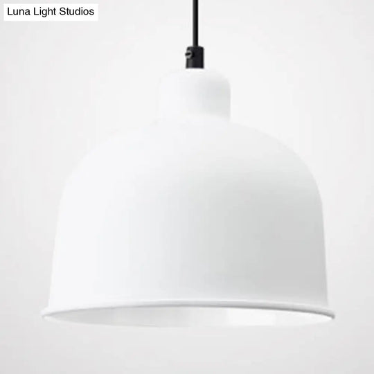 Macaron Style Single Head Pendant Light For Restaurants - Aluminum Bowl Shade Hanging Lamp White