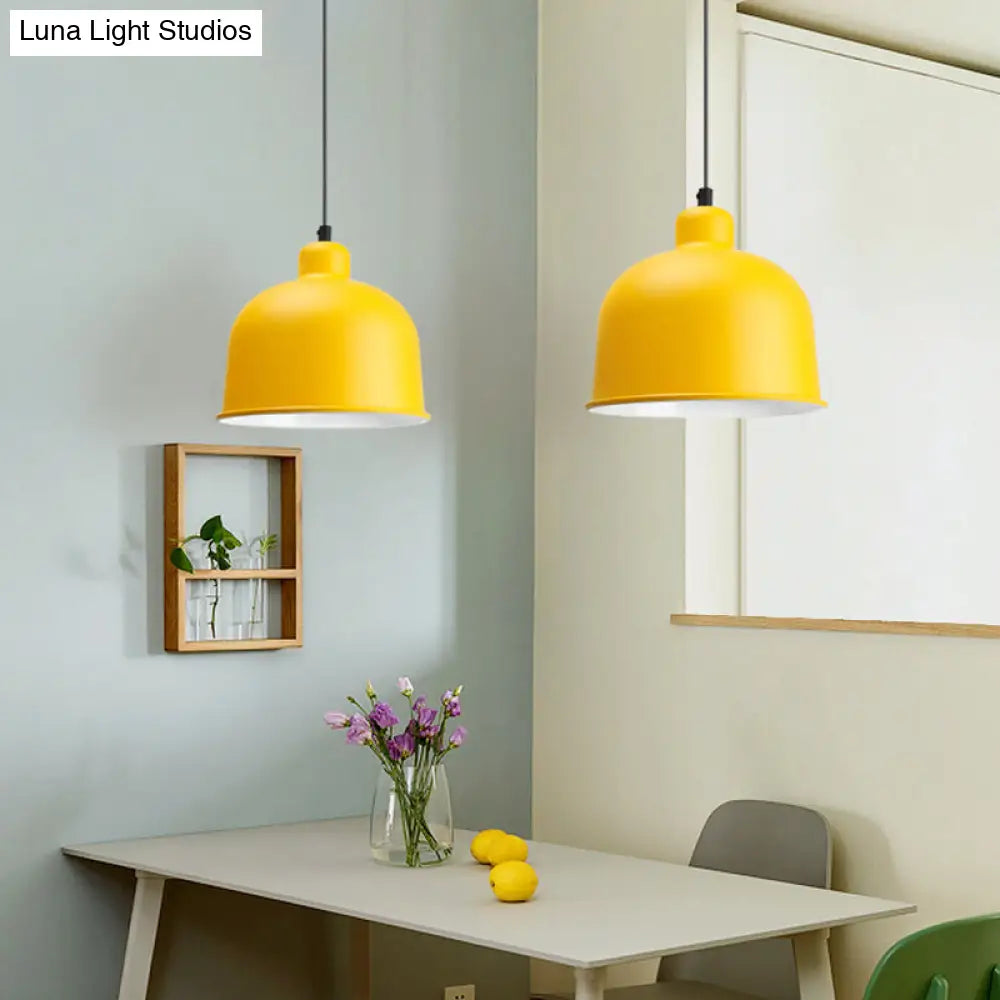 Macaron Style Single Head Pendant Light For Restaurants - Aluminum Bowl Shade Hanging Lamp