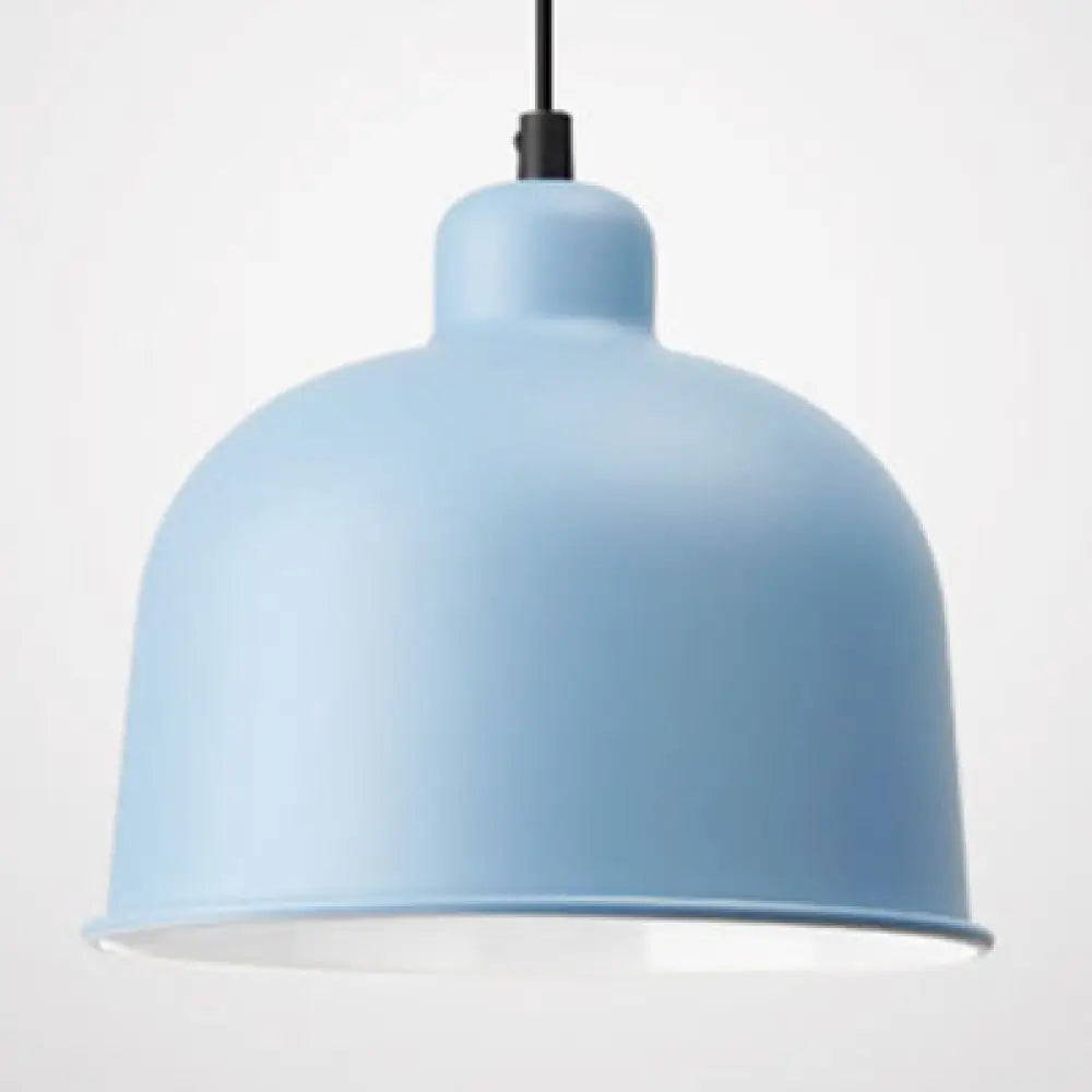 Macaron Style Aluminum Pendant Lamp - Single Head Hanging Light With Bowl Shade For Restaurants Blue