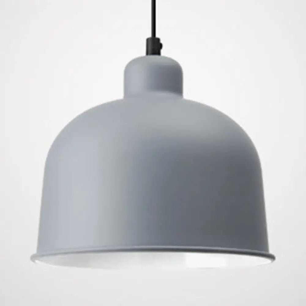 Macaron Style Aluminum Pendant Lamp - Single Head Hanging Light With Bowl Shade For Restaurants Grey