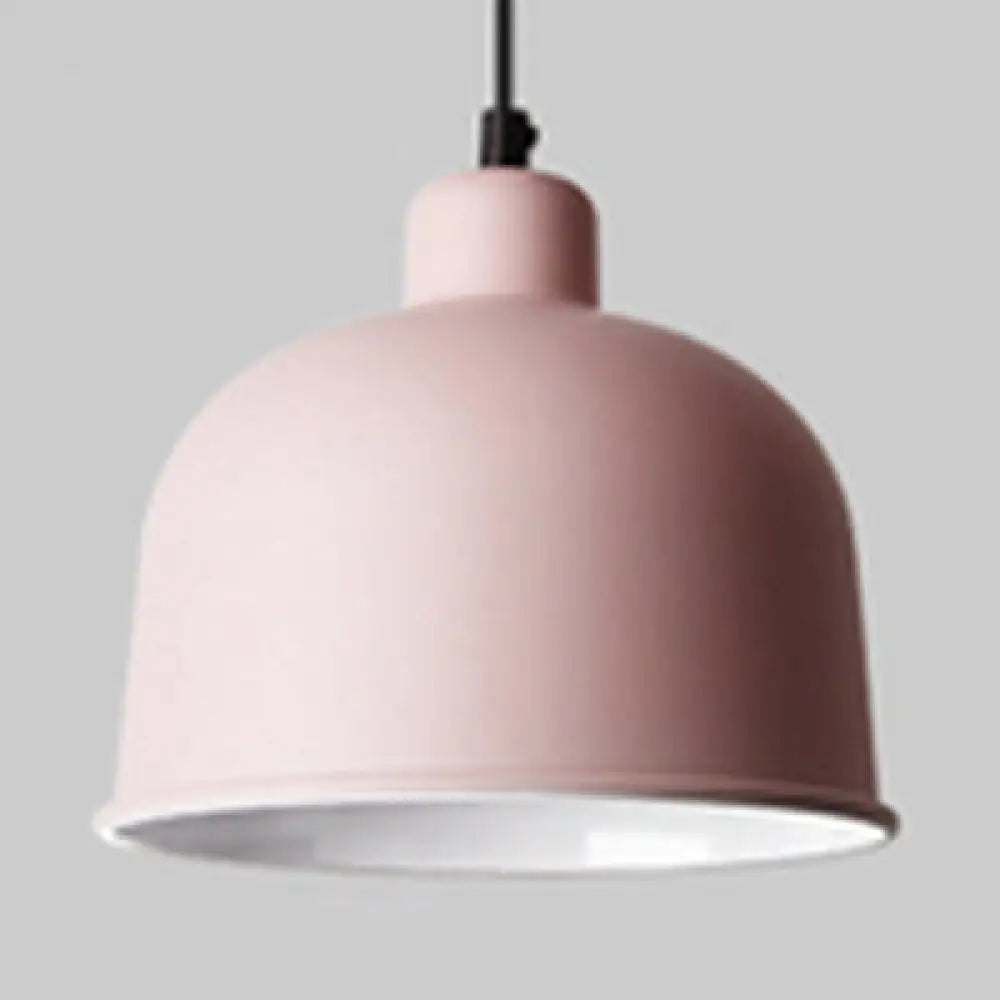 Macaron Style Aluminum Pendant Lamp - Single Head Hanging Light With Bowl Shade For Restaurants Pink