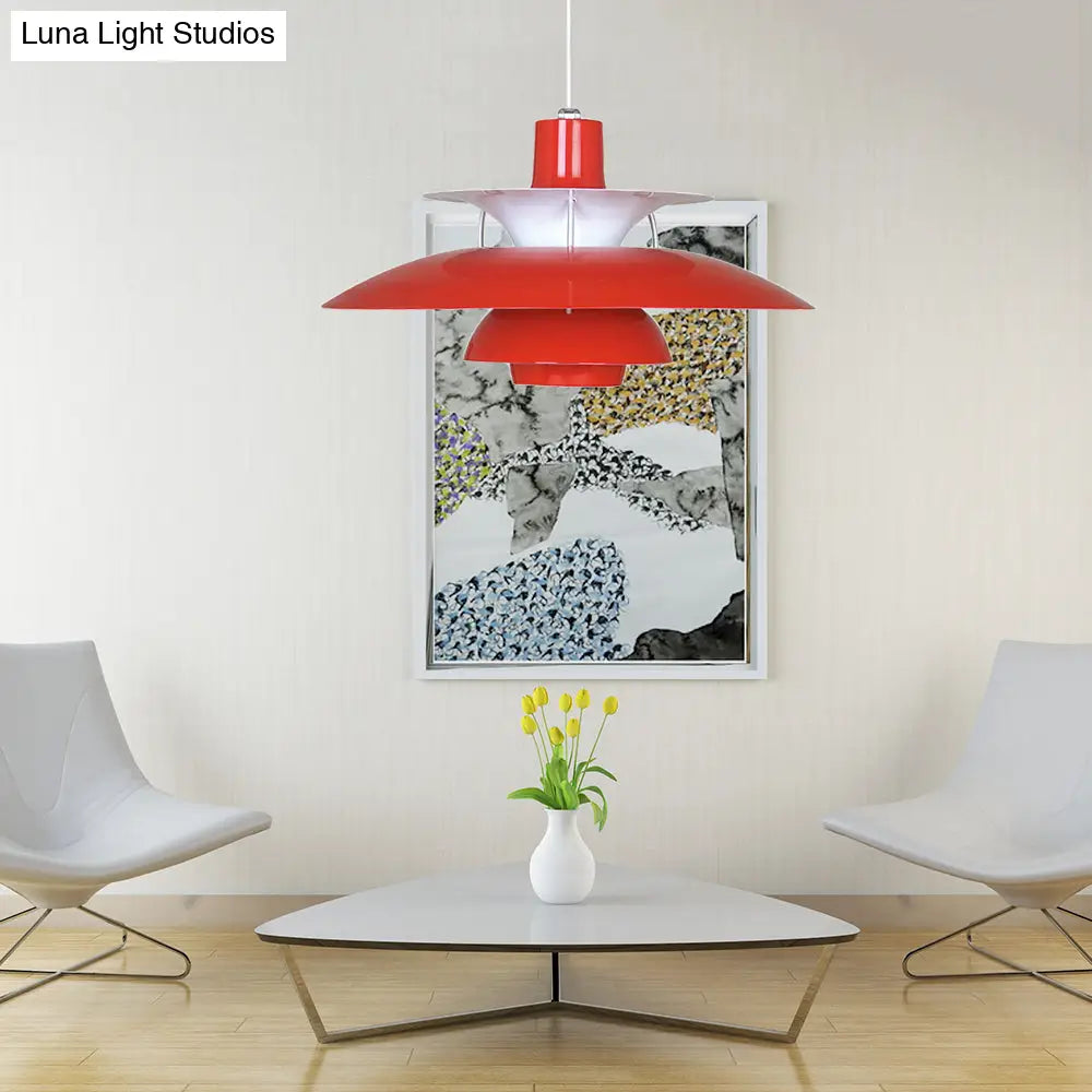 Macaron Style 3-Layer Pendant Light With Flared Shade - Aluminum 1 Black/Gray Red / 12