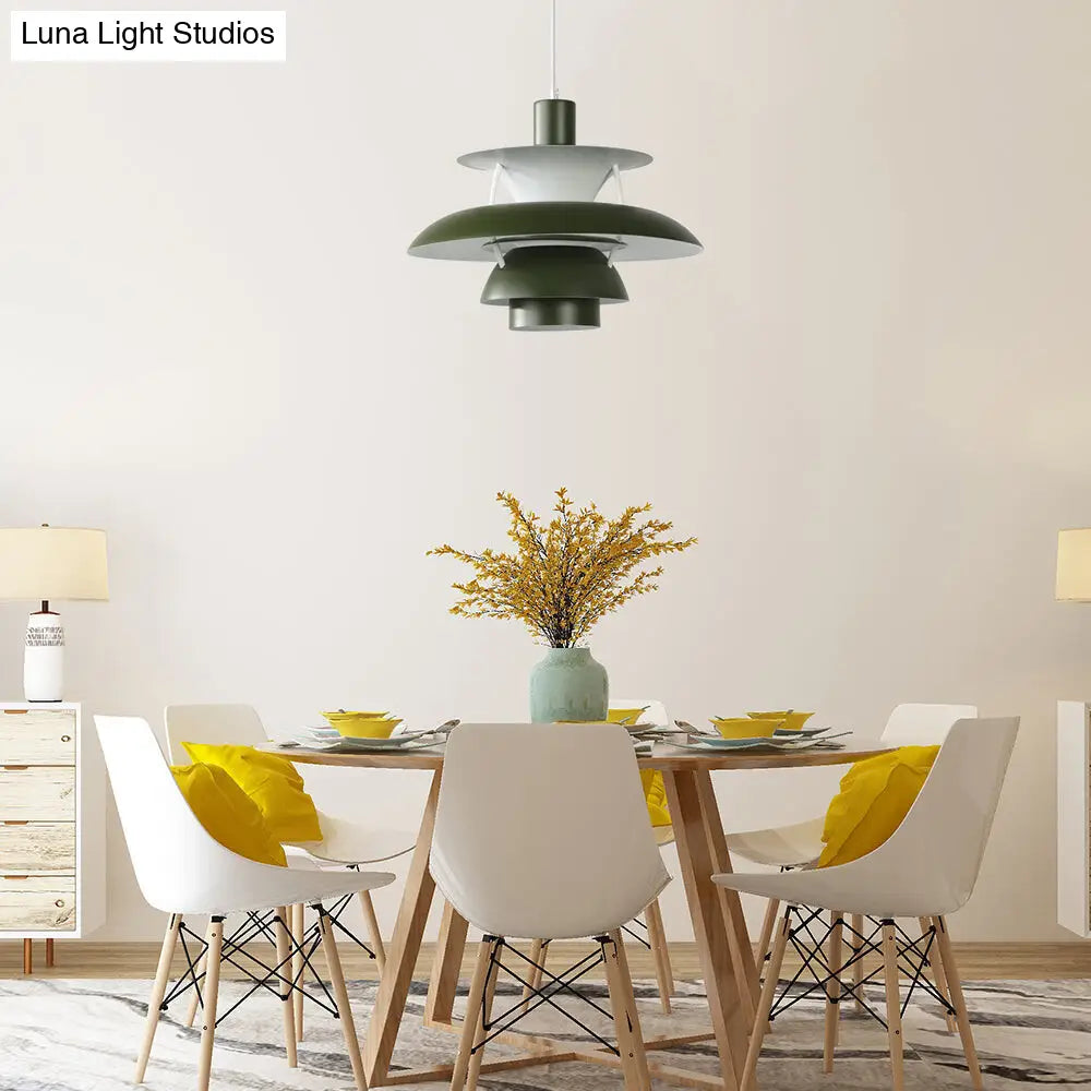 Macaron Style 3-Layer Pendant Light With Flared Shade - Aluminum 1 Black/Gray Dark Green / 12