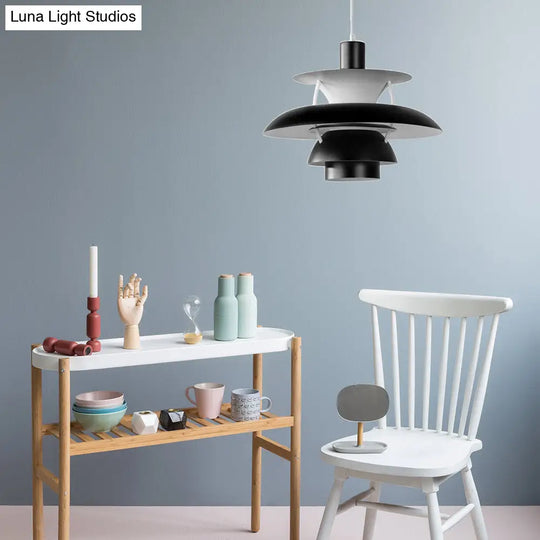 Macaron Style 3-Layer Pendant Light With Flared Shade - Aluminum 1 Black/Gray