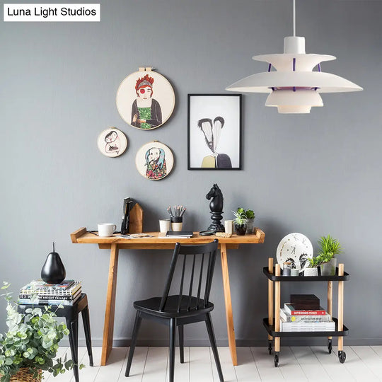 Macaron Style 3-Layer Pendant Light With Flared Shade - Aluminum 1 Black/Gray White-Purple / 12