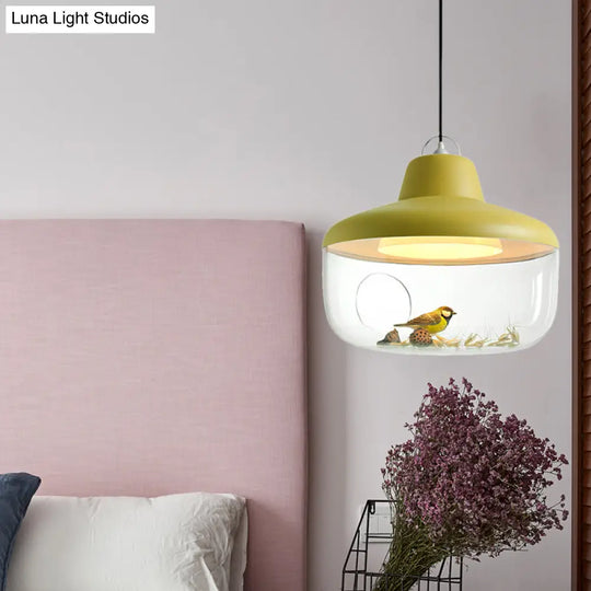 Macaron Style Black/Yellow Hanging Pendant Light For Dining Room With Clear Glass Shade