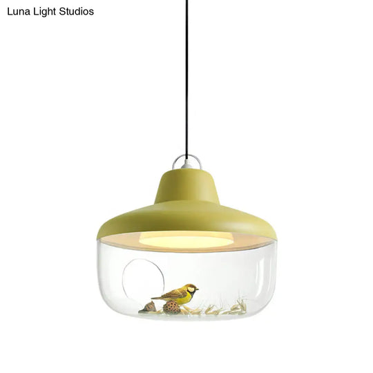 Macaron Style Black/Yellow Urn Pendant Light: Clear Glass Ceiling Lamp For Dining Room