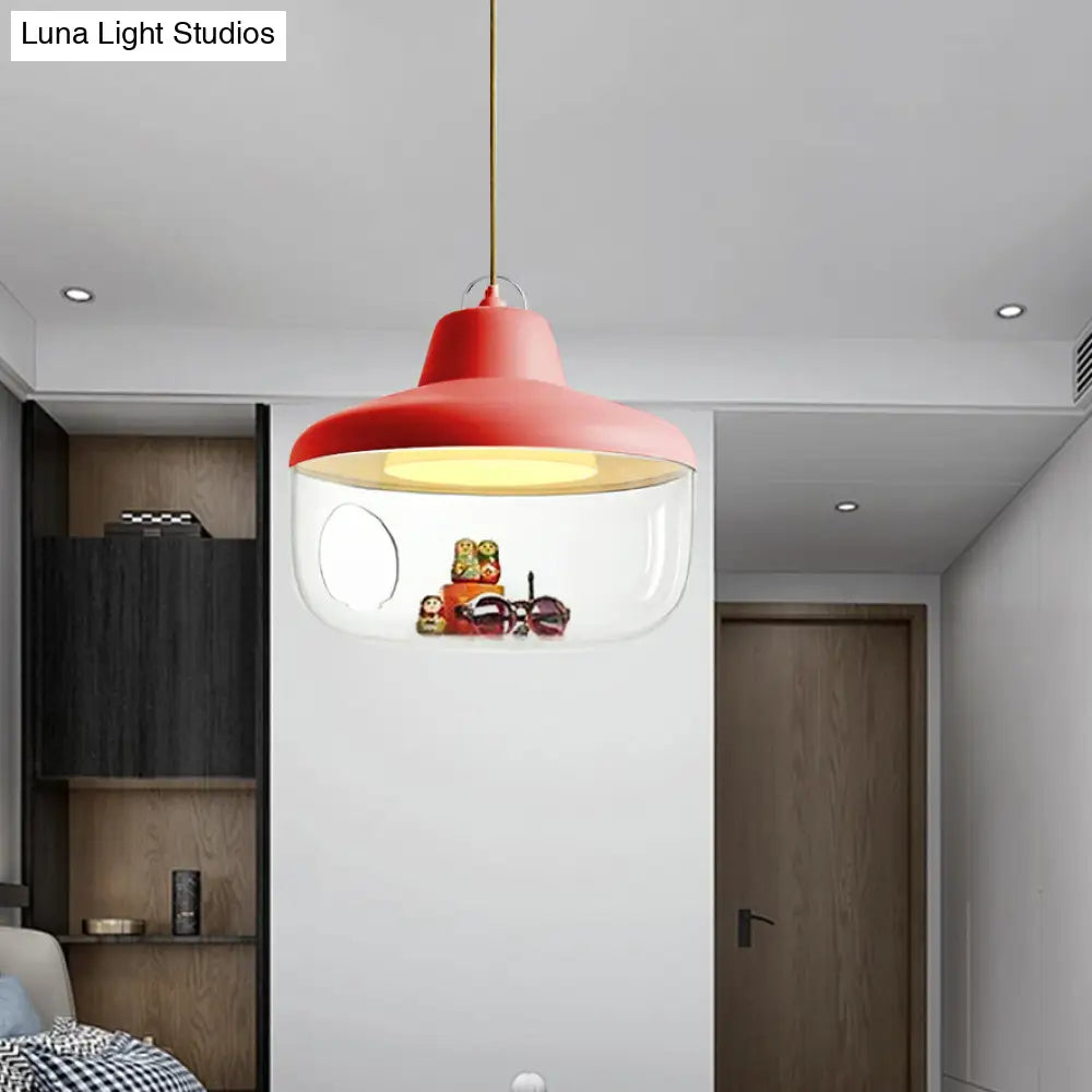 Macaron Style Black/Yellow Urn Pendant Light: Clear Glass Ceiling Lamp For Dining Room Red