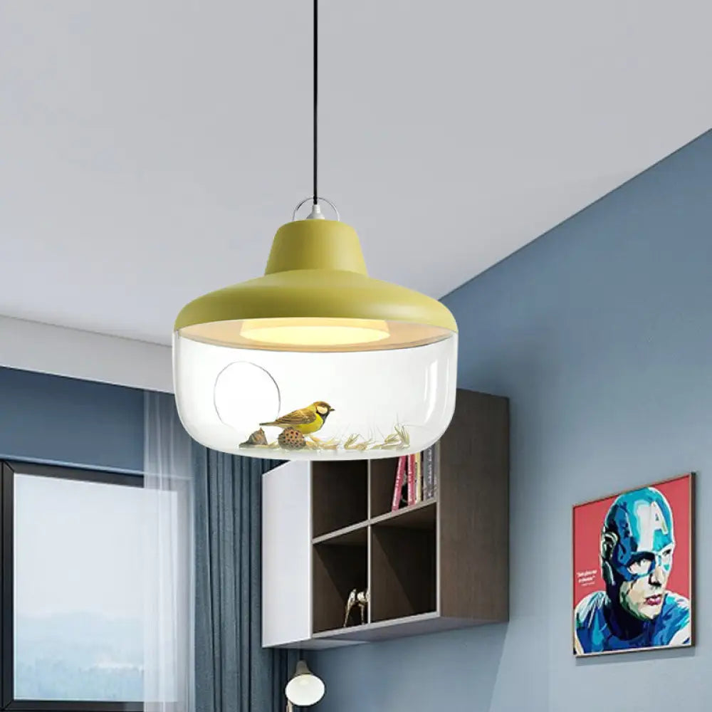 Macaron Style Black/Yellow Hanging Pendant Light For Dining Room With Clear Glass Shade Yellow