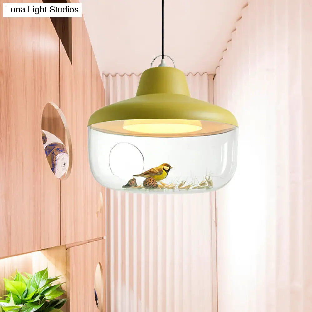 Macaron Style Black/Yellow Urn Pendant Light: Clear Glass Ceiling Lamp For Dining Room