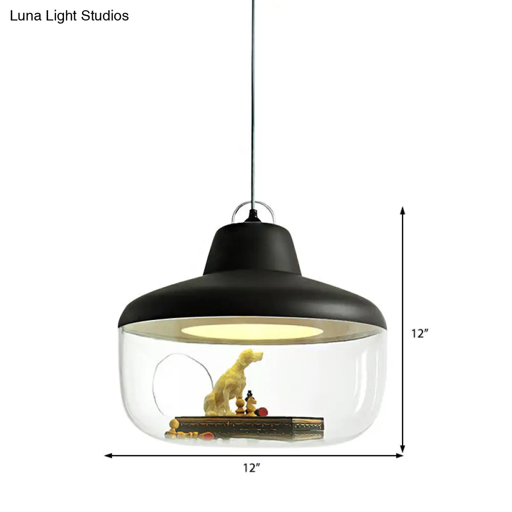 Macaron Style Black/Yellow Urn Pendant Light: Clear Glass Ceiling Lamp For Dining Room