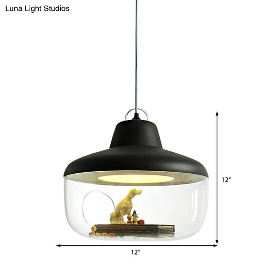 Macaron Style Black/Yellow Urn Pendant Light: Clear Glass Ceiling Lamp For Dining Room