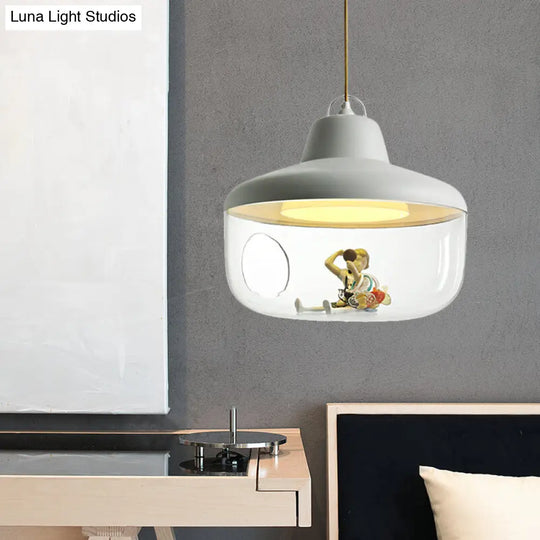 Macaron Style Black/Yellow Urn Pendant Light: Clear Glass Ceiling Lamp For Dining Room