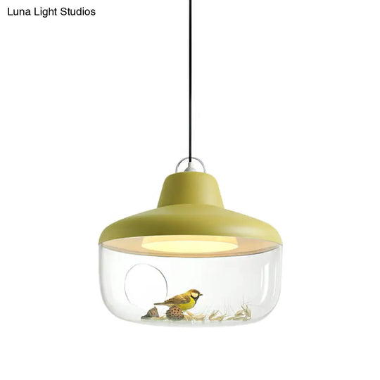 Macaron Style Black/Yellow Hanging Pendant Light For Dining Room With Clear Glass Shade