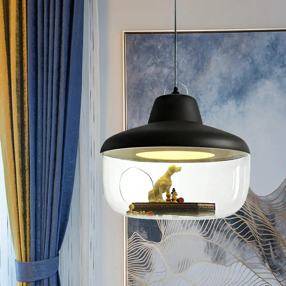 Macaron Style Black/Yellow Hanging Pendant Light For Dining Room With Clear Glass Shade Black