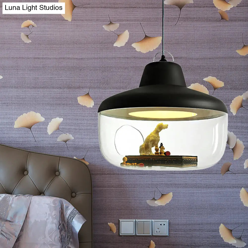 Macaron Style Black/Yellow Urn Pendant Light: Clear Glass Ceiling Lamp For Dining Room