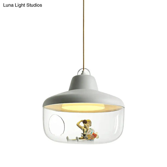 Macaron Style Black/Yellow Urn Pendant Light: Clear Glass Ceiling Lamp For Dining Room