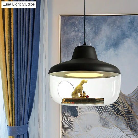 Macaron Style Black/Yellow Urn Pendant Light: Clear Glass Ceiling Lamp For Dining Room Black