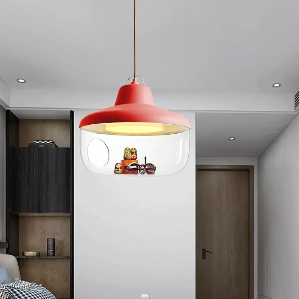 Macaron Style Black/Yellow Hanging Pendant Light For Dining Room With Clear Glass Shade Red