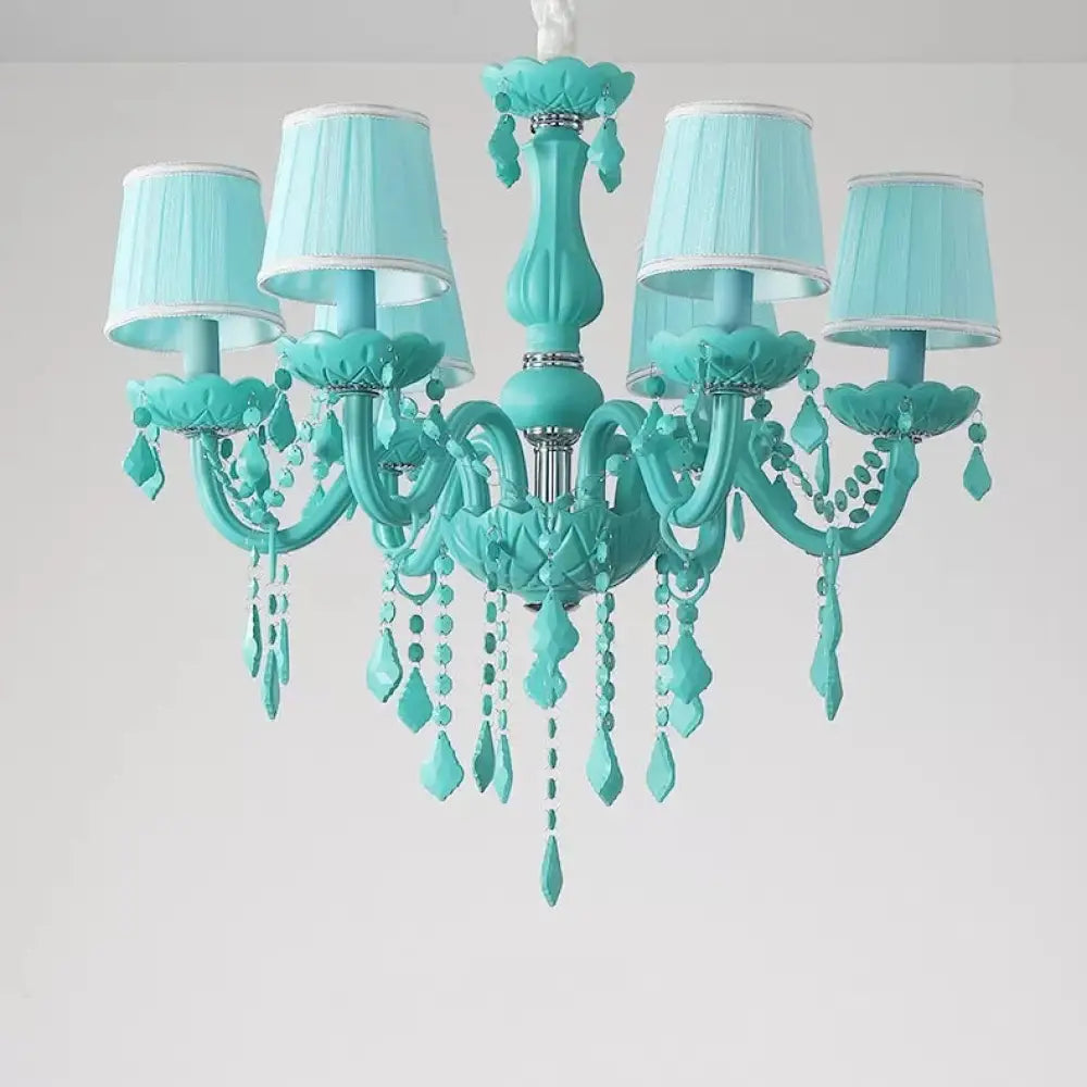 Macaron Style Crystal Deco Glass Hanging Light For Kindergarten Green