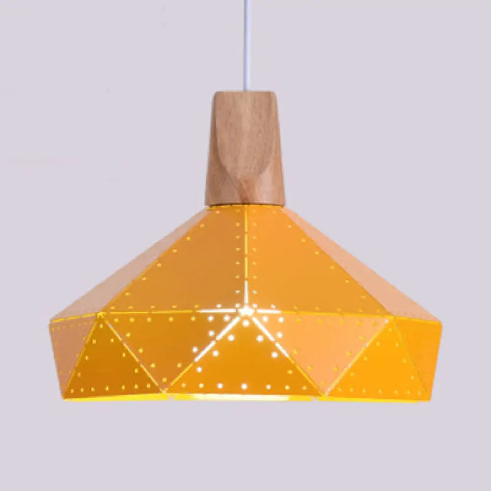 Macaron-Style Diamond Ceiling Light With Metal & Wood - Blue/Green/Pink/Yellow Pendant Lighting For