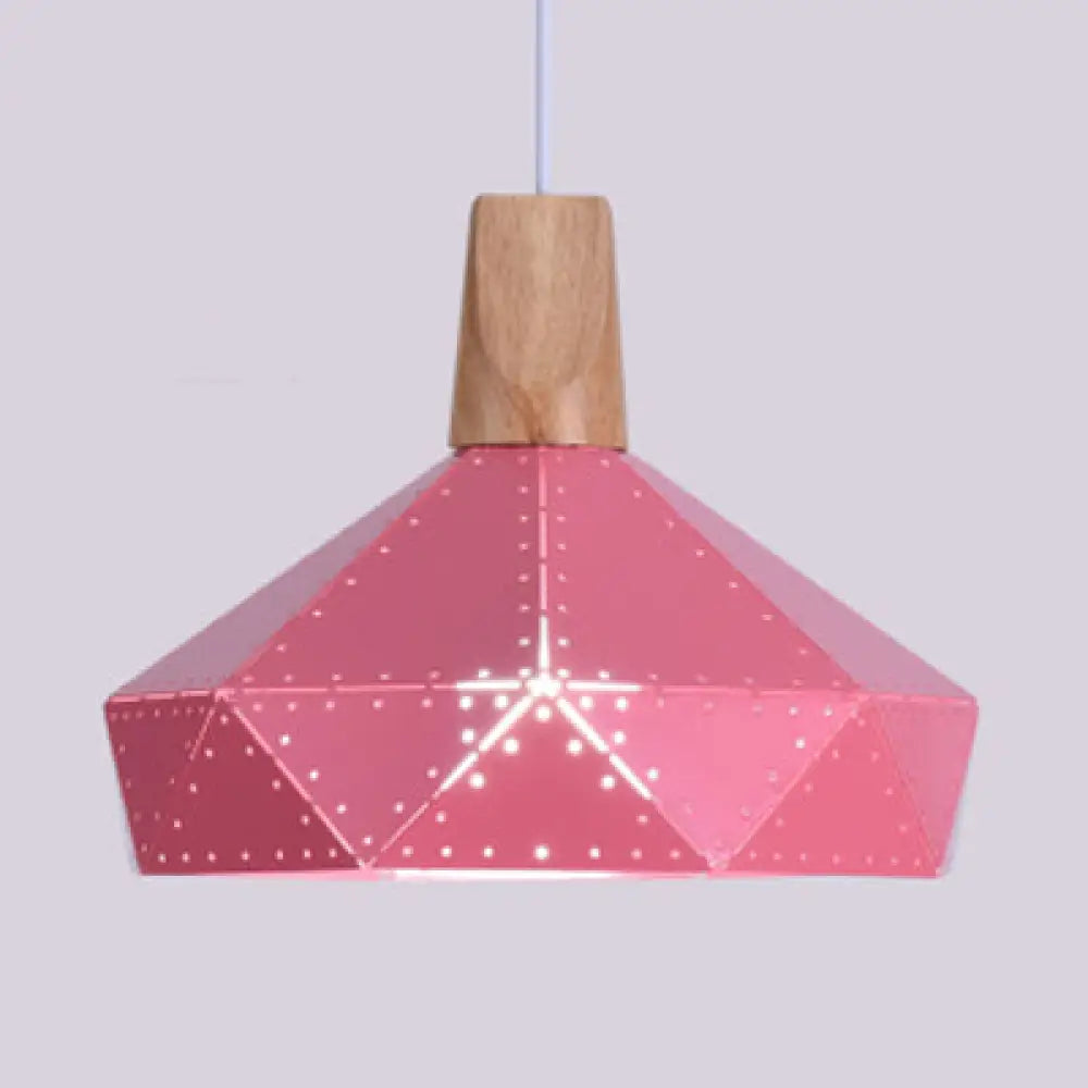 Macaron-Style Diamond Ceiling Light With Metal & Wood - Blue/Green/Pink/Yellow Pendant Lighting For