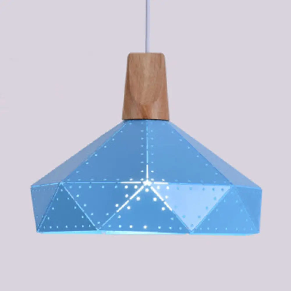 Macaron-Style Diamond Ceiling Light With Metal & Wood - Blue/Green/Pink/Yellow Pendant Lighting For