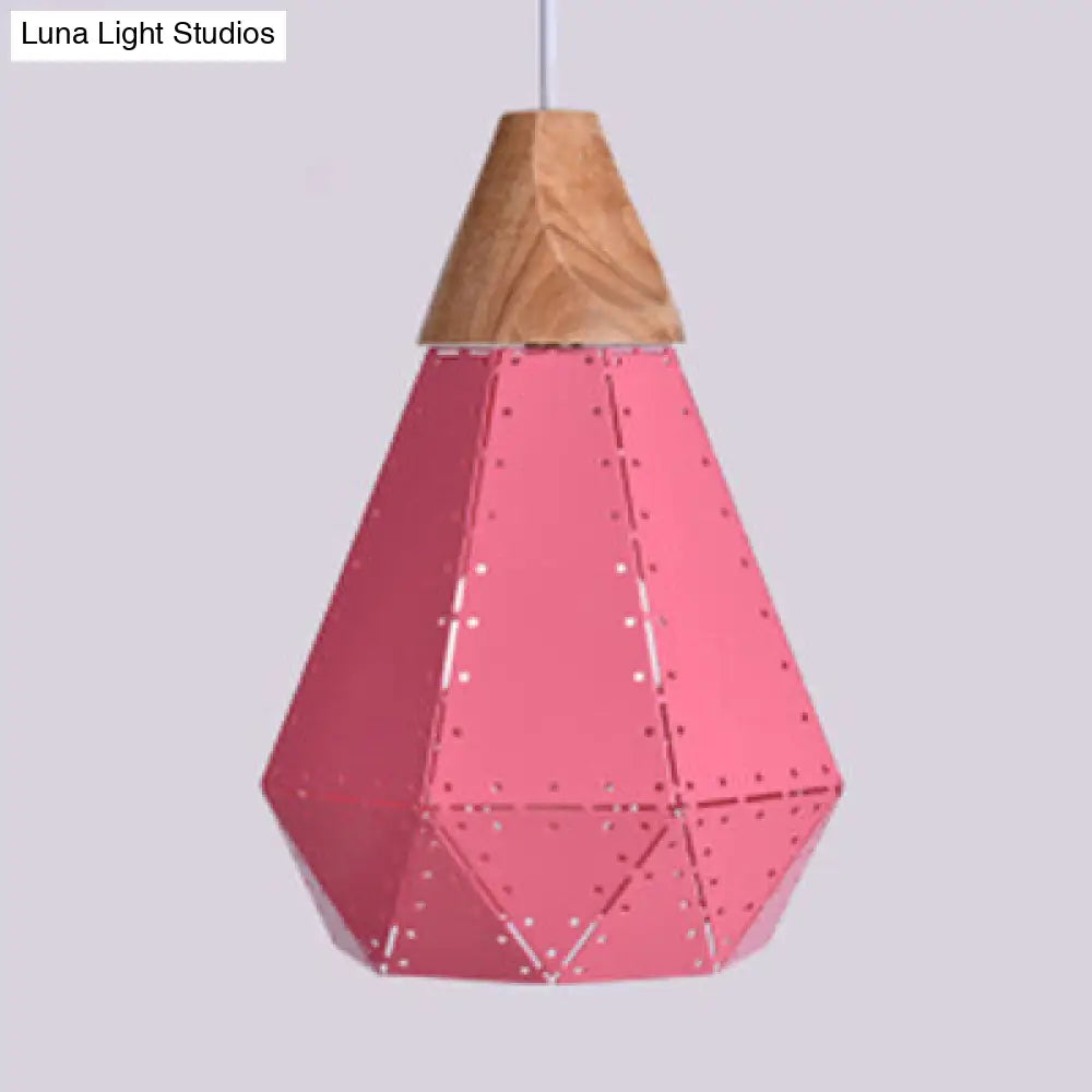 Diamond-Shaped Metal & Wood Pendant Light In Macaron Colors For Restaurants Pink / 8.5