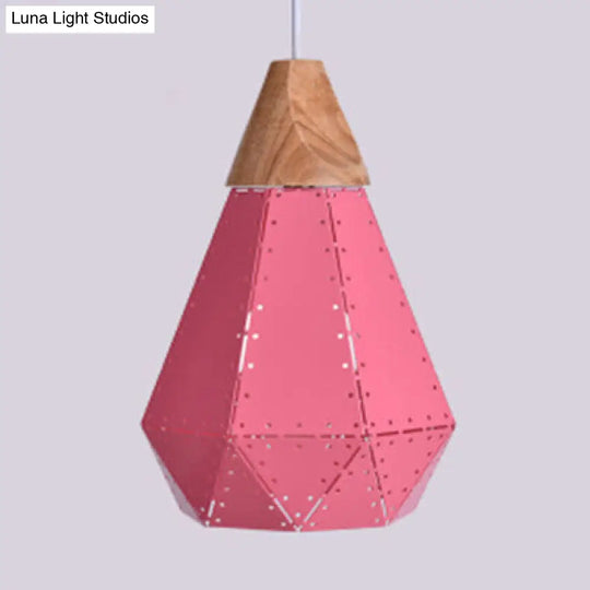 Diamond-Shaped Metal & Wood Pendant Light In Macaron Colors For Restaurants Pink / 8.5