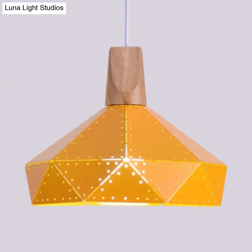 Diamond-Shaped Metal & Wood Pendant Light In Macaron Colors For Restaurants Yellow / 12