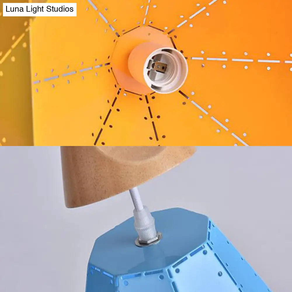 Macaron-Style Diamond Ceiling Light With Metal & Wood - Blue/Green/Pink/Yellow Pendant Lighting For