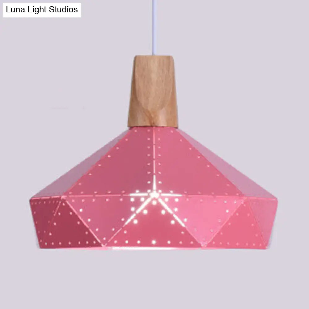 Diamond-Shaped Metal & Wood Pendant Light In Macaron Colors For Restaurants Pink / 12