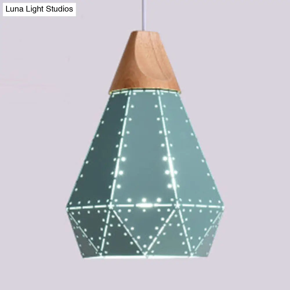 Diamond-Shaped Metal & Wood Pendant Light In Macaron Colors For Restaurants Green / 8.5